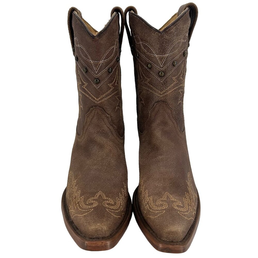 Corral Boots Women's 8M Brown Suede Leather Studded Ropers Cowboy Western Boots - Picture 5 of 16